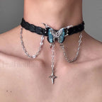 Dark Black Star Leather Choker Necklace BLACK