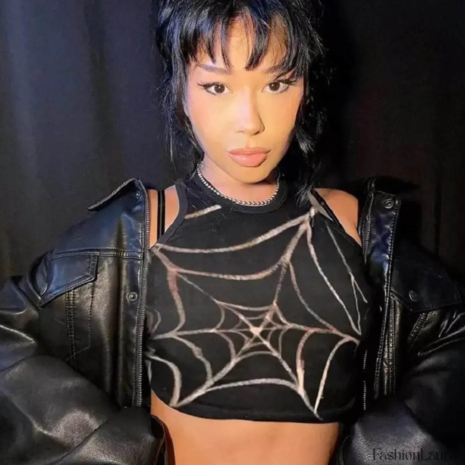 Dark Graphic Crop Grunge Gothic Spider Web Top
