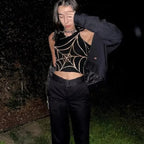 Dark Graphic Crop Grunge Gothic Spider Web Top