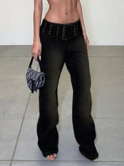 Dark Wash Belted Baggy Boyfriend Jeans Jeans