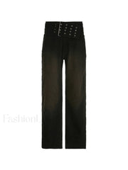 Dark Wash Belted Baggy Boyfriend Jeans Jeans