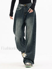 Dark Wash Vintage Baggy Boyfriend Jeans Blue / S Boyfriend Jeans