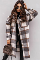 Plaid Button Down Shirt Coat Grey / S coats