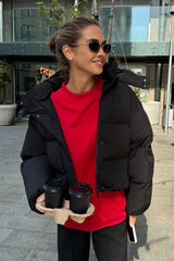 Relaxed Fit Cropped Hooded Puffer Jacket