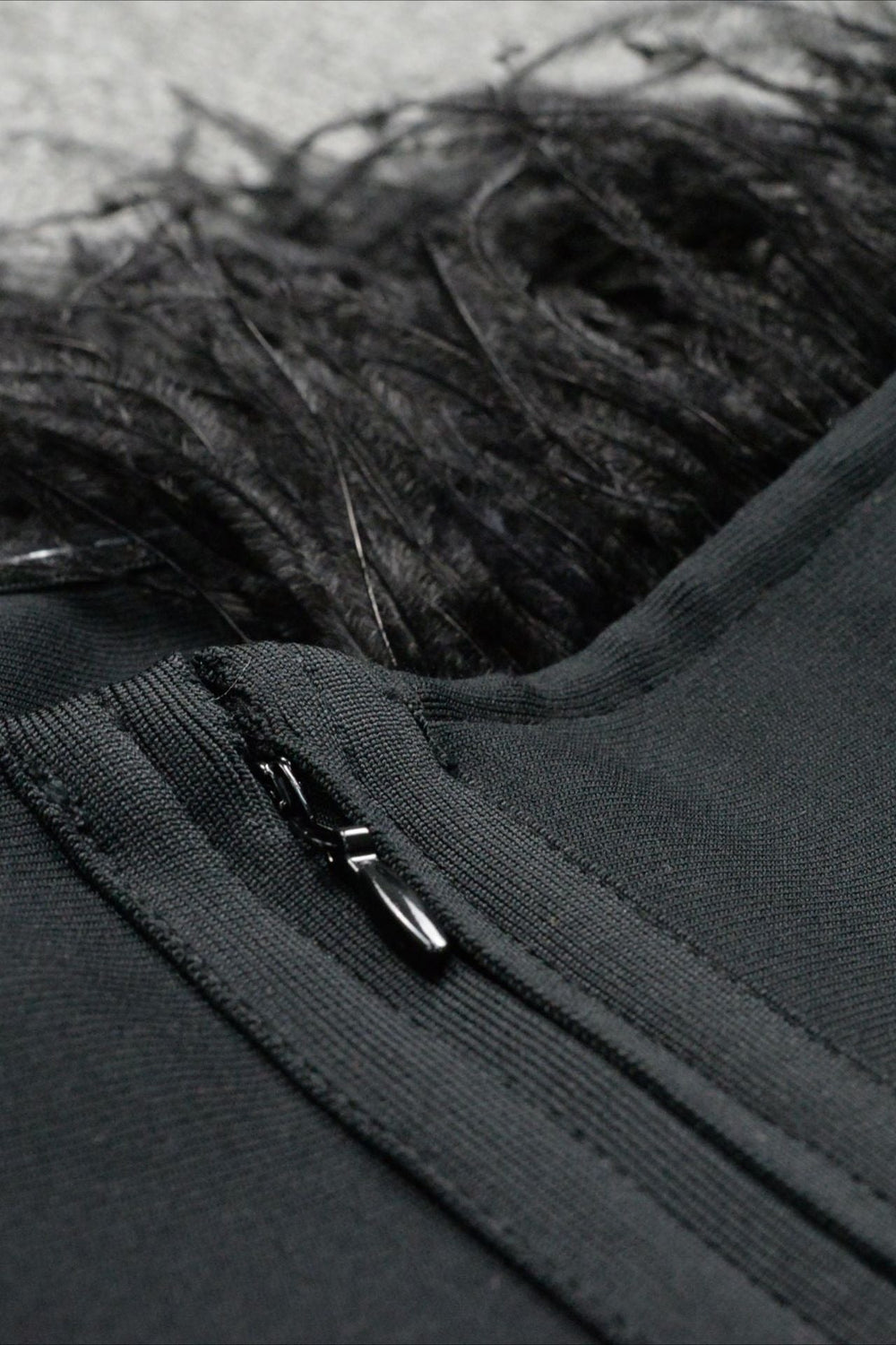 Black Feather Strapless Bandage Party Dress