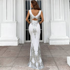 JuliaFashion-Elegant Sequins Mesh Sleeveless Wedding Dress