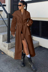 Brown Oversized Lapel Wool Coat Brown / S coats
