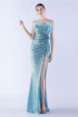 Ostrich Feather Embellished Maxi Dress