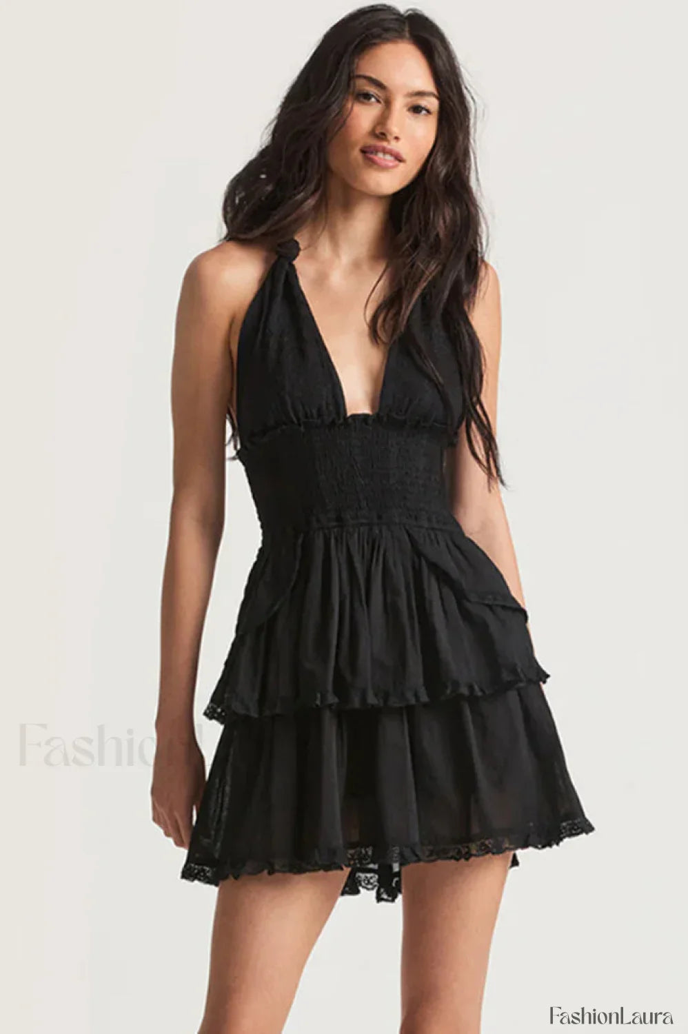 Deanna Floral Stylish Halter Dress XS / Black