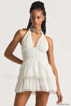 Deanna Floral Stylish Halter Dress XS / White