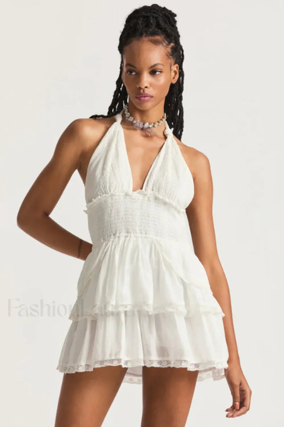 Deanna Floral Stylish Halter Dress XS / White