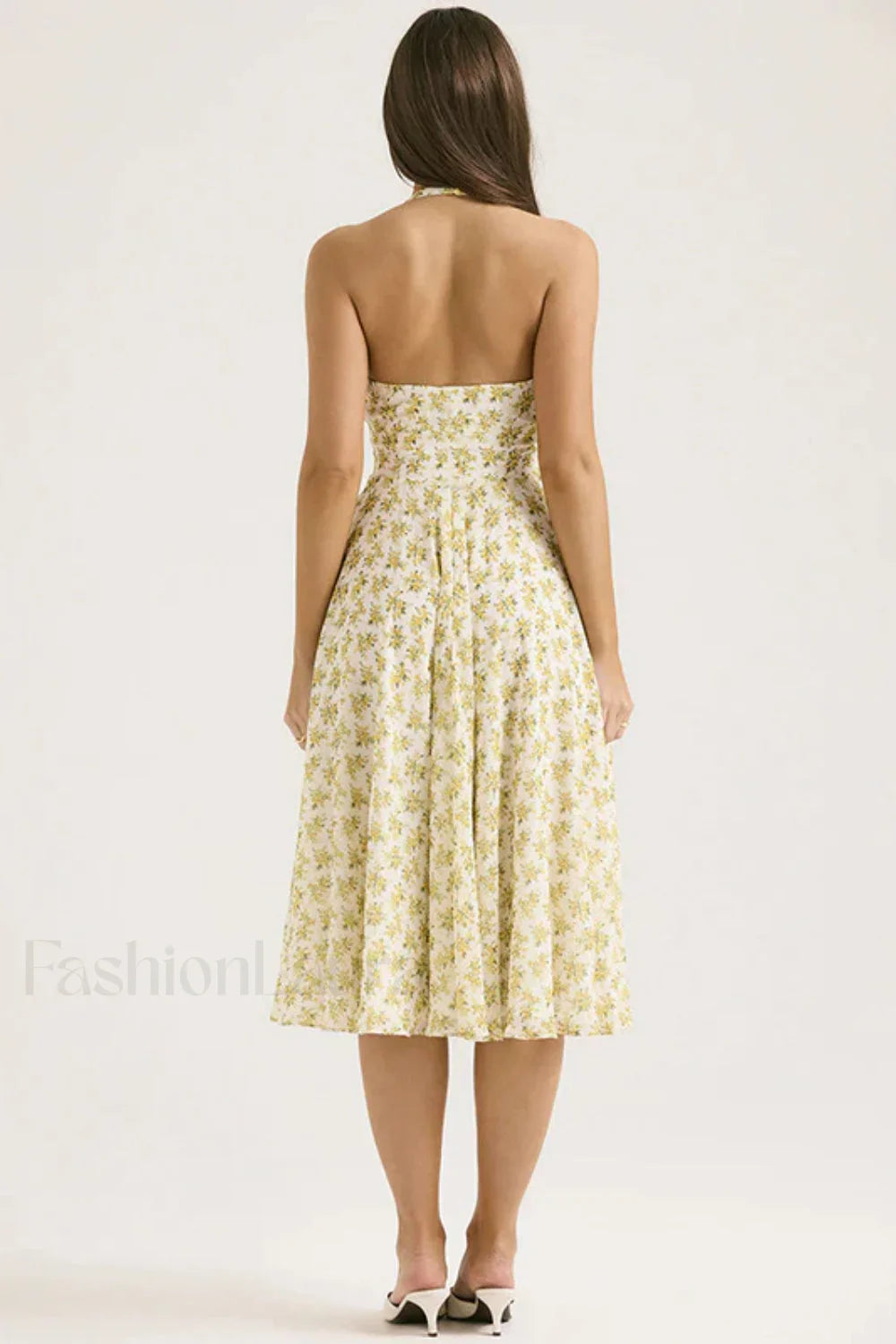 Deep V Neck Backless Floral A Line Floral Dress