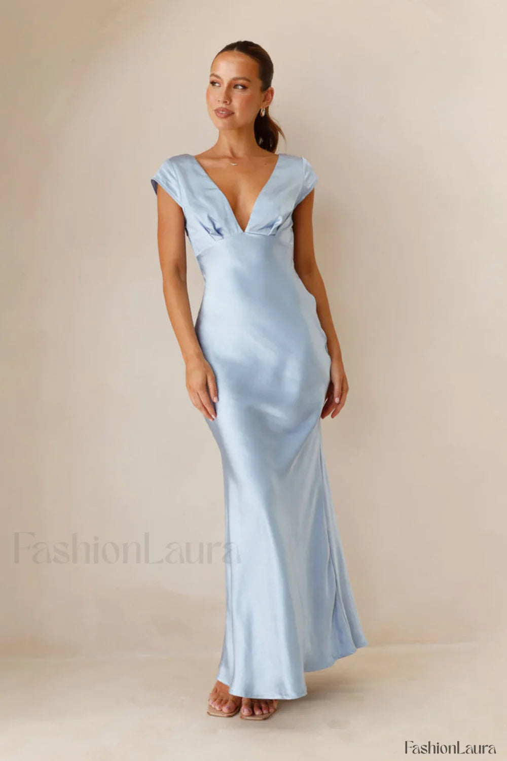 Deep V Neck Bodycon Backless Midi Work Dress