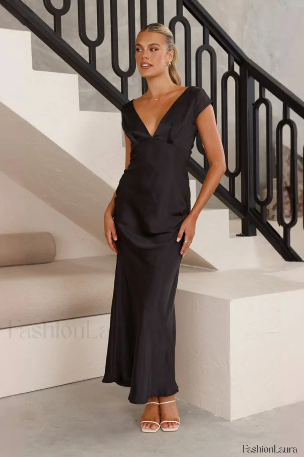 Deep V Neck Bodycon Backless Midi Work Dress