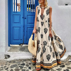 Deep V Neck Retro Boho Dress