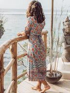 JuliaFashion-Deep V Neck Wrap Gypsy Boho Dress