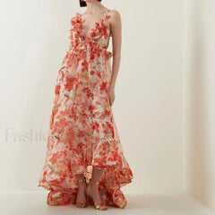 Deep V Ruffle Floral Dress