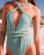 Deep V Shoulder Belt Push Up One Piece