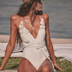 Deep V Shoulder Belt Push Up One Piece white / S
