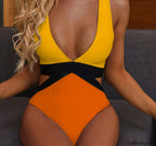 Deep V Vintage High Waist One Piece orange / S