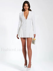 Delia White Blazer Charming Dress with Pleated Detail S / US 4 6 Dresses
