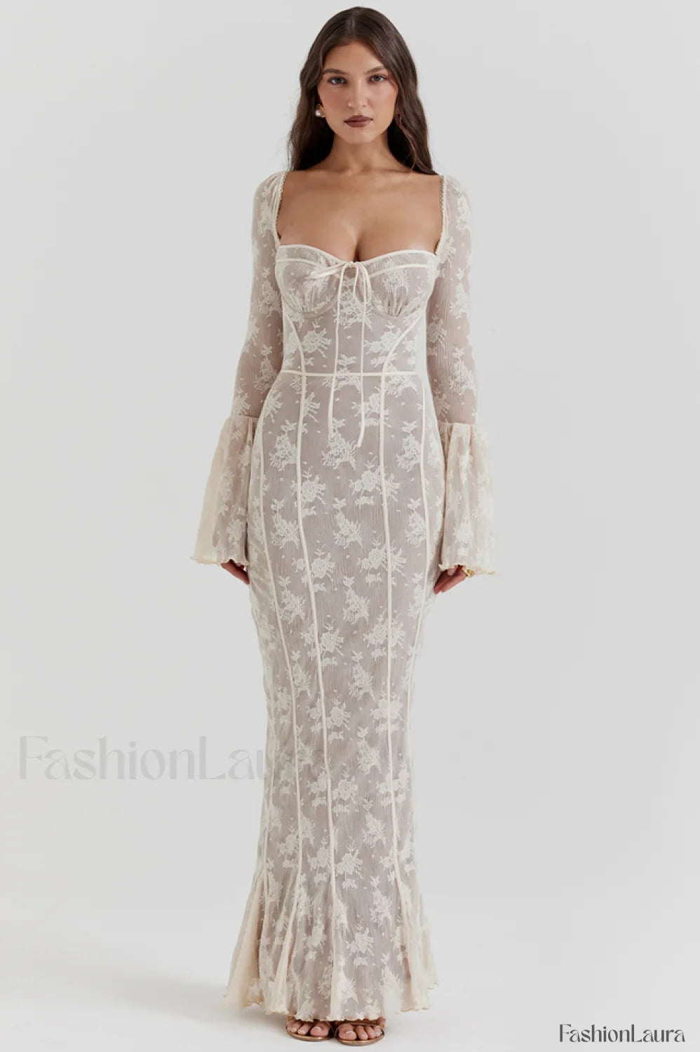 Delilah Vintage Cream Charming Lace Maxi Dress