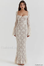 Delilah Vintage Cream Charming Lace Maxi Dress