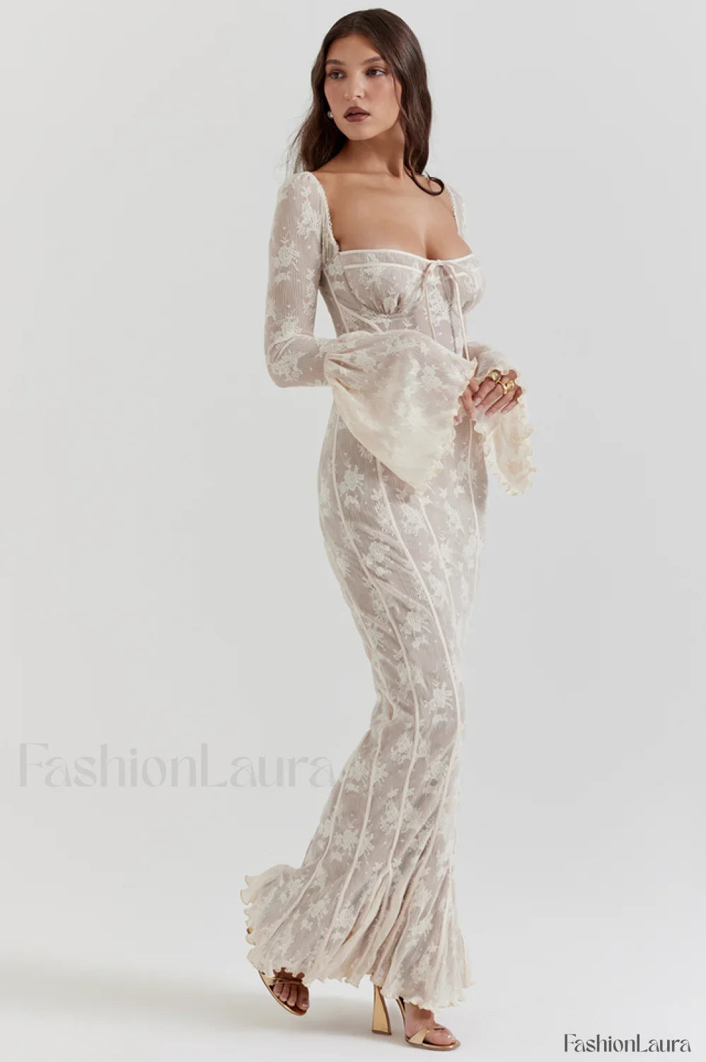 Delilah Vintage Cream Charming Lace Maxi Dress