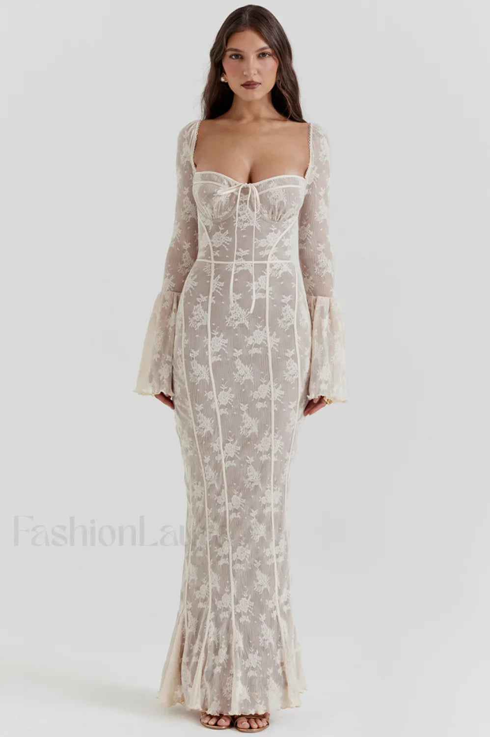 Delilah Vintage Cream Charming Lace Maxi Dress