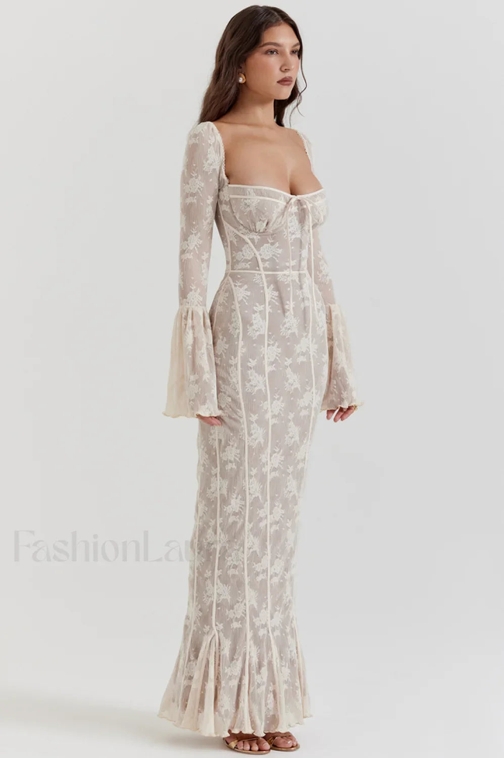 Delilah Vintage Cream Charming Lace Maxi Dress