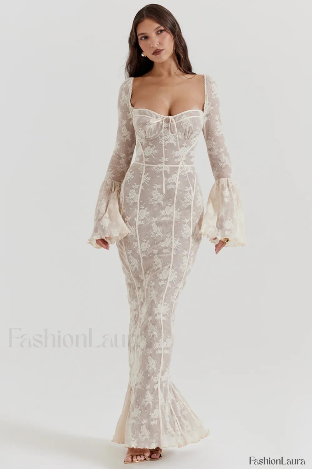 Delilah Vintage Cream Charming Lace Maxi Dress XS / Cream