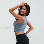 Denim Button Square Crop Top