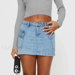 Denim Cargo Pocket Vintage Skirt BLUE / S