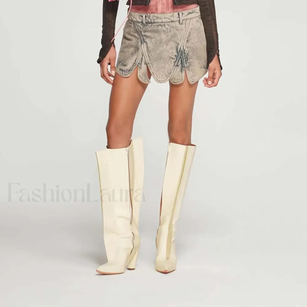 Denim Irregular Slit Vintage Skirt