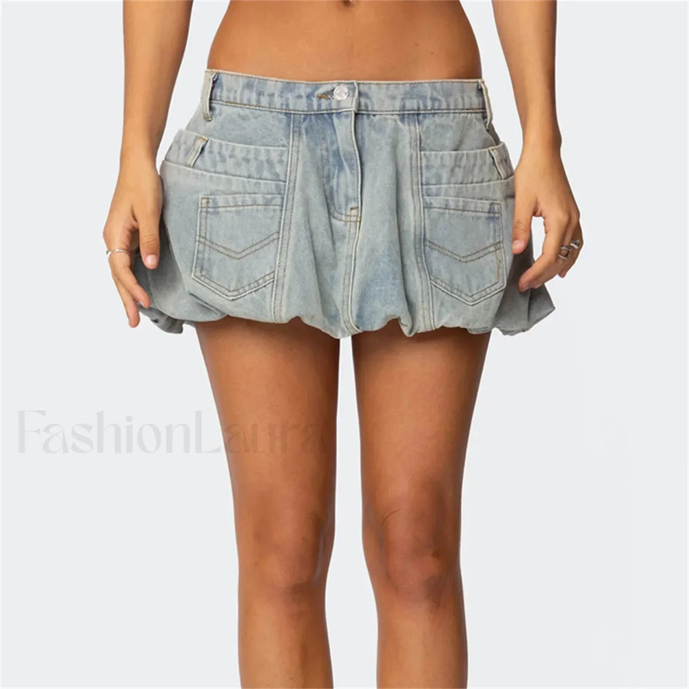Denim Low Waist Cargo Pocket Skirt