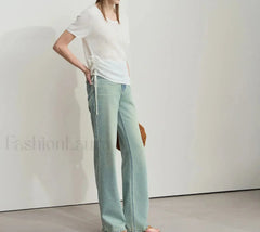 Denim Wide Leg Pants T Shirt White / S