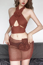 Devana Halter Top Charming + Skirt Set S / Coral