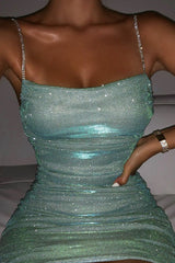 Bodycon Ruched Strapless Sequin Party Dress