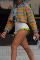 Color Block Striped Zip Cardigan