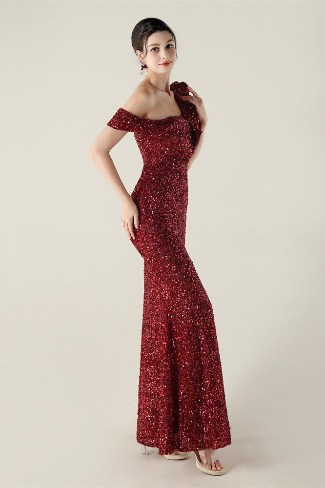 Draped One Shoulder Ruffle Formal Dress