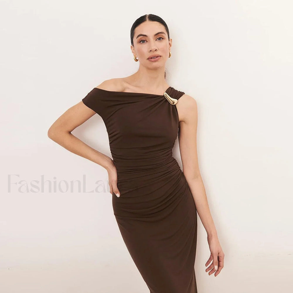 Diagonal Collar High Waist Slim Fit Hip Wrapped Maxi Dress