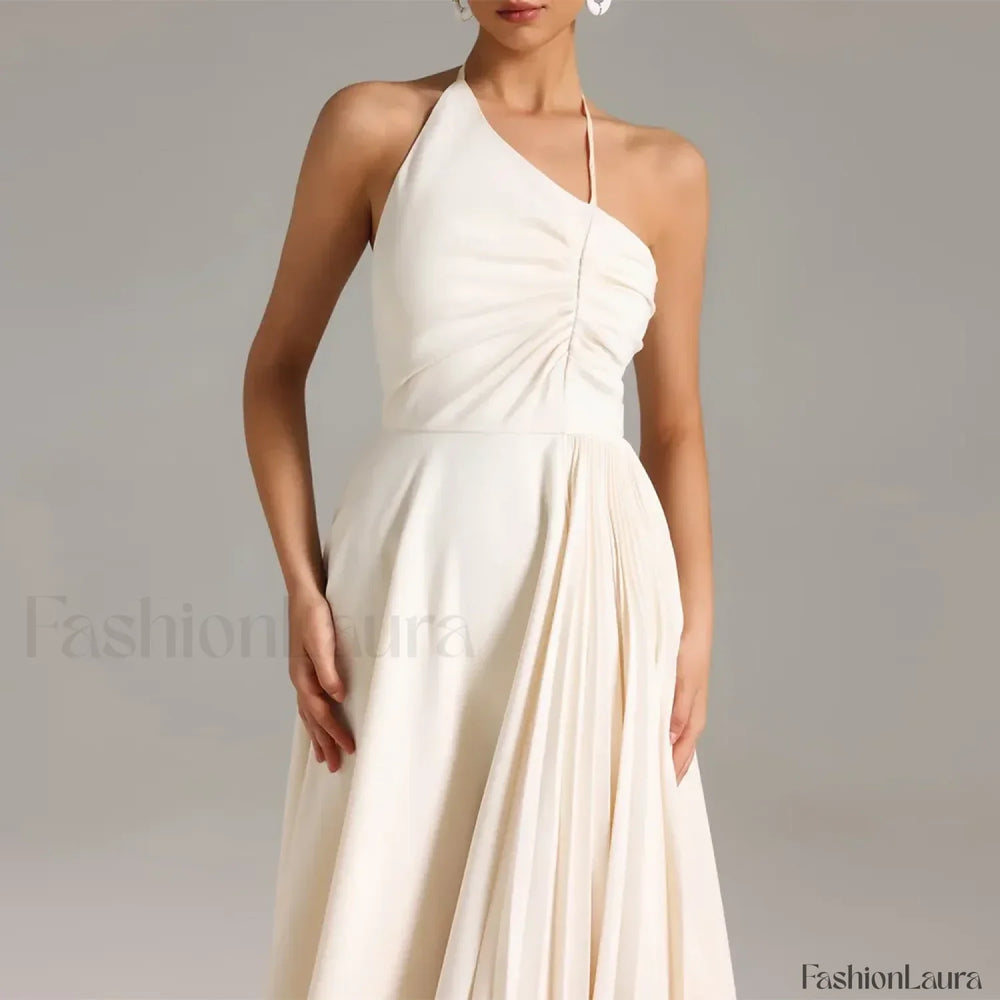 Diagonal Neck Folded Midi Dress APRICOT / S