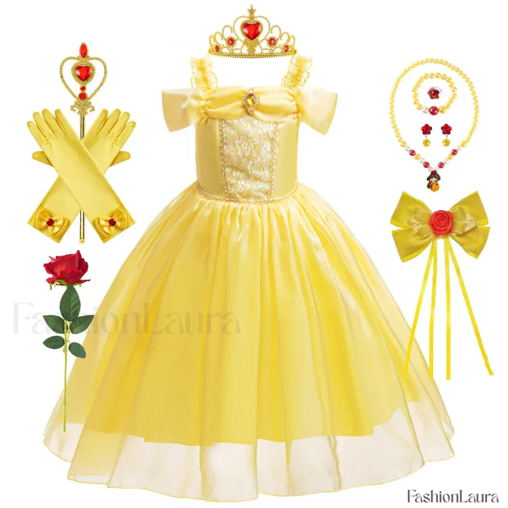 Disney Belle Princess Beauty Beast Cosplay Party Magic Stick Kid Costume 3T (Tag 110) / Belle Dress 01