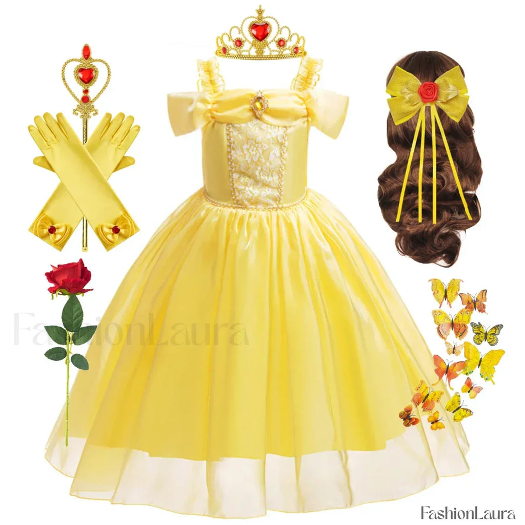 Disney Belle Princess Beauty Beast Cosplay Party Magic Stick Kid Costume 3T (Tag 110) / Belle Dress 02