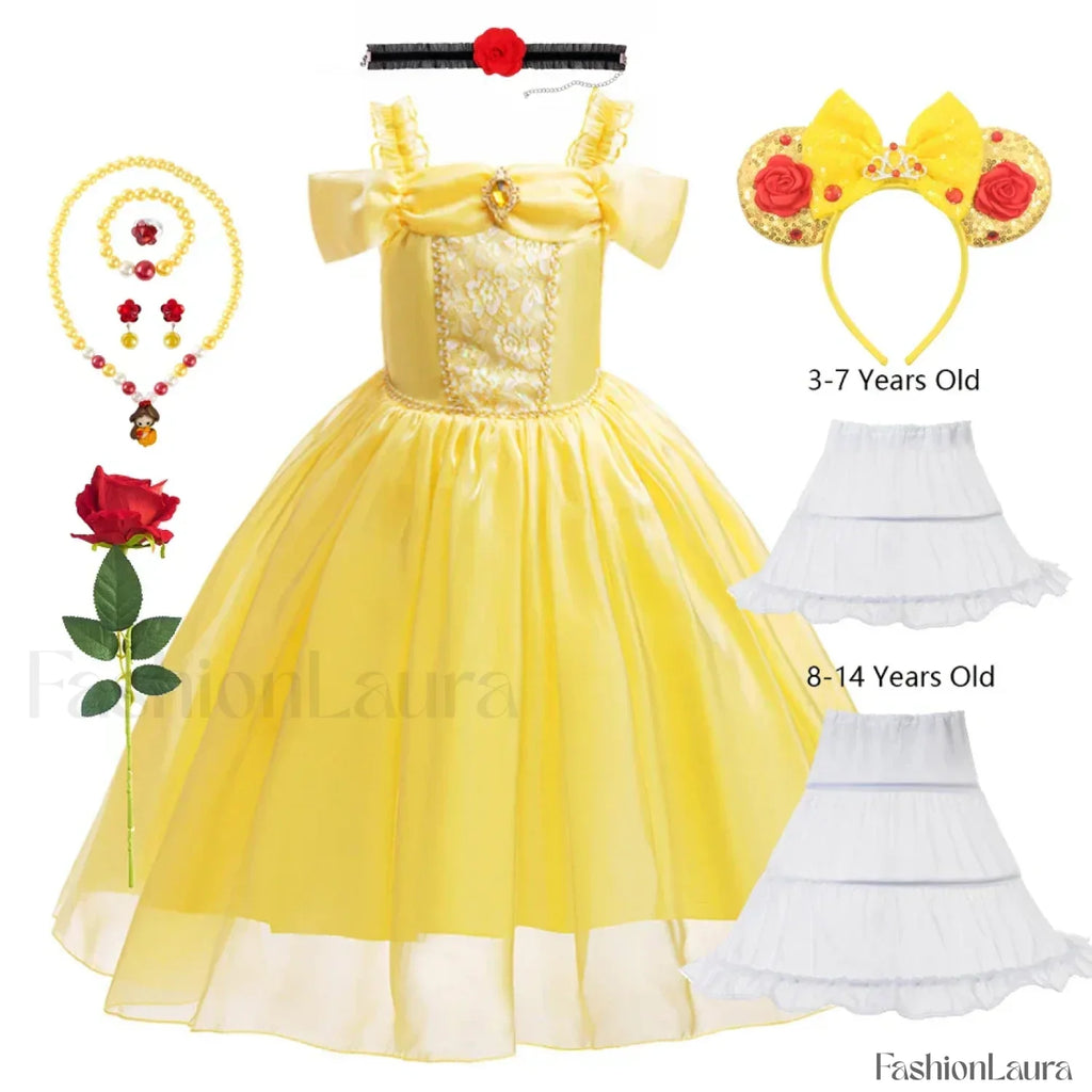 Disney Belle Princess Beauty Beast Cosplay Party Magic Stick Kid Costume 3T (Tag 110) / Belle Dress 04