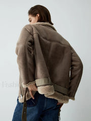 Distressed Leather Graceful Fleece Aviator Jacket Fleece Jackets