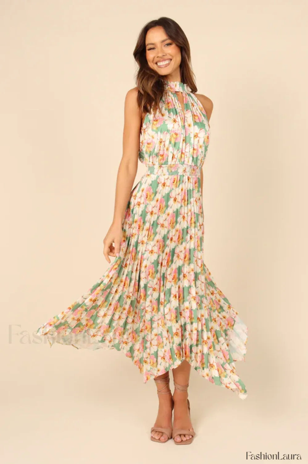 Dominique Elegant Midi Dress S / Sage Floral