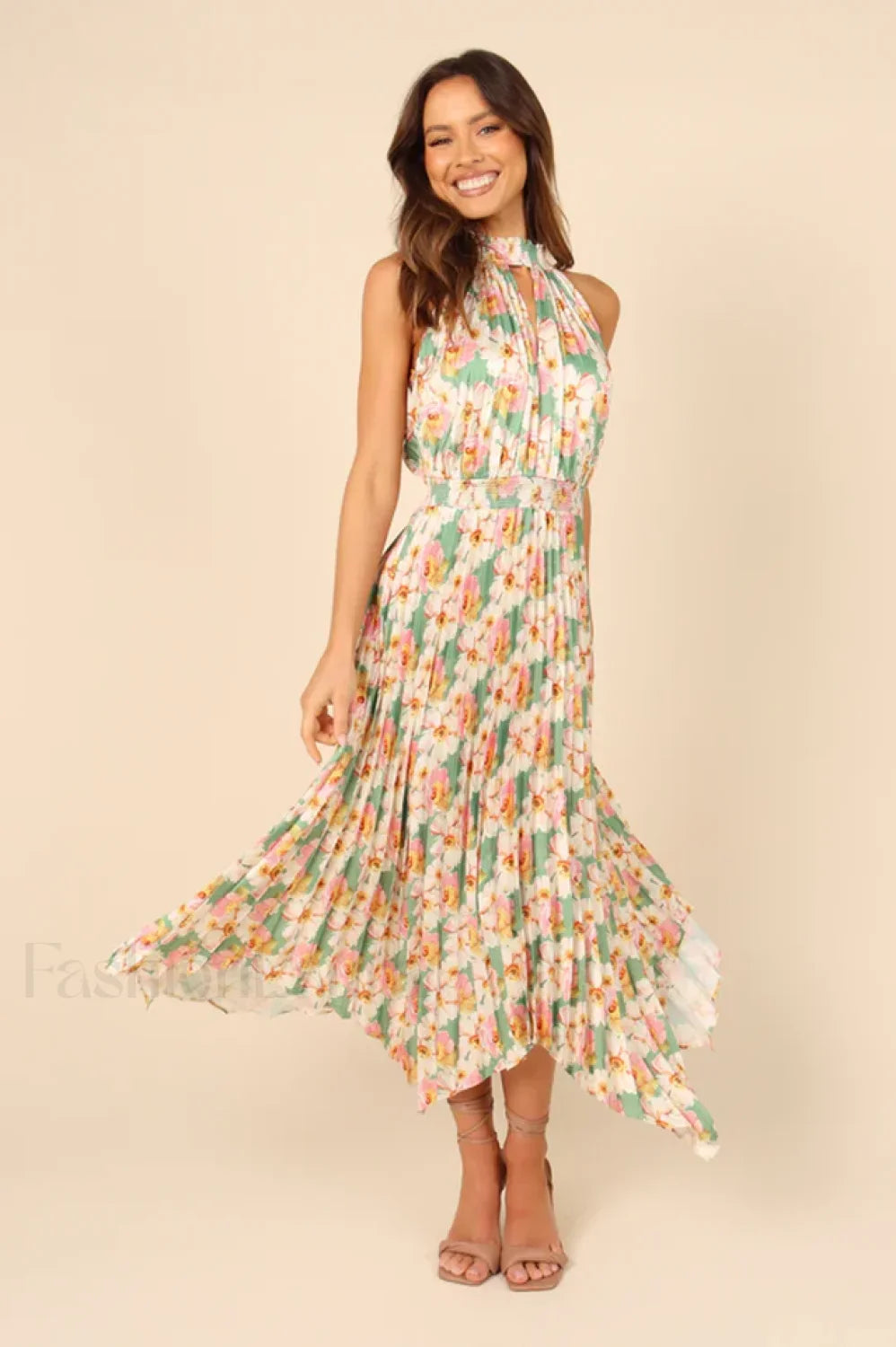 Dominique Elegant Midi Dress S / Sage Floral