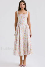 Dorothy White Stylish Rosebud Print Sundress S / Light Blue Meadow Print
