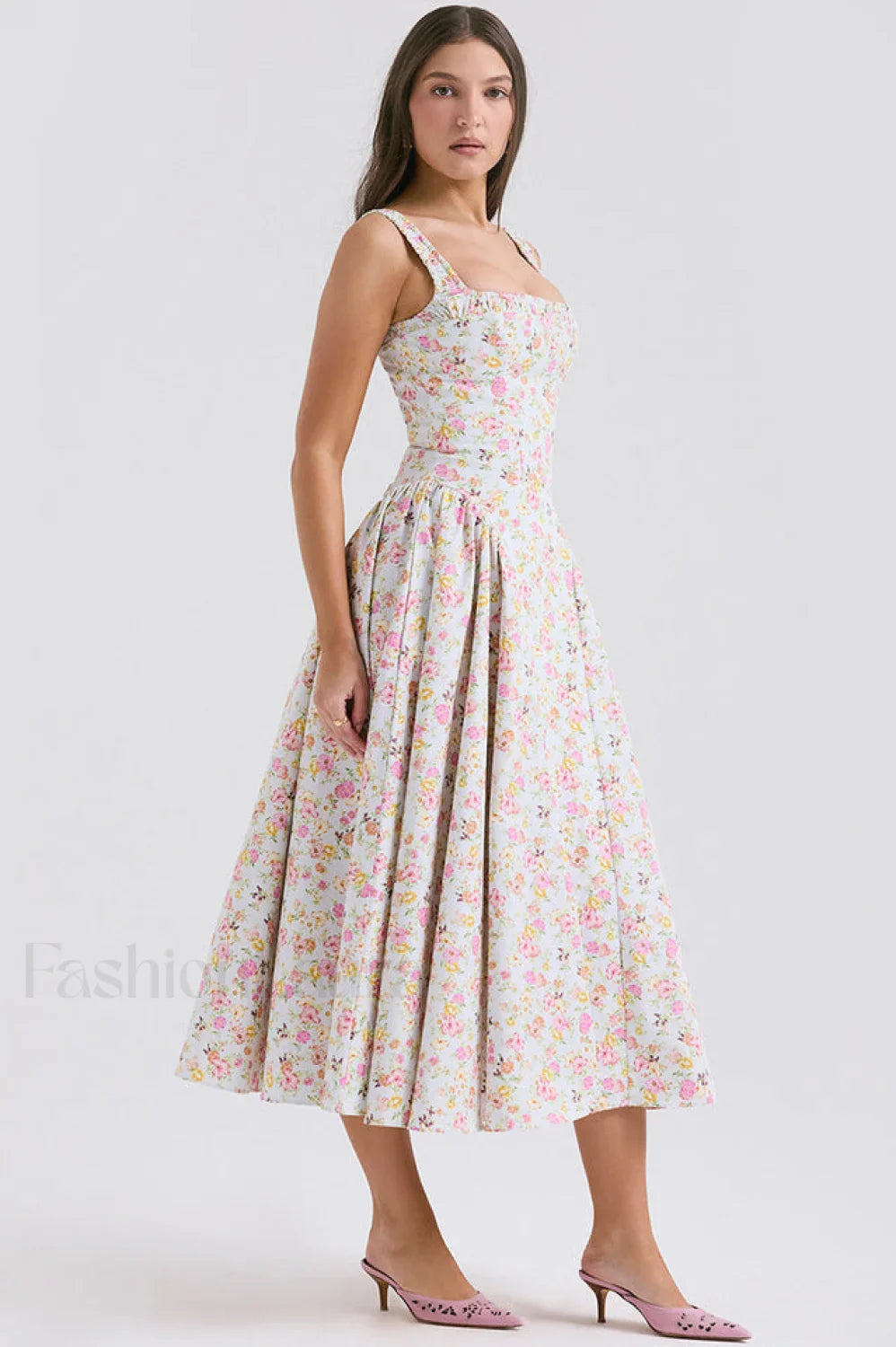 Dorothy White Stylish Rosebud Print Sundress